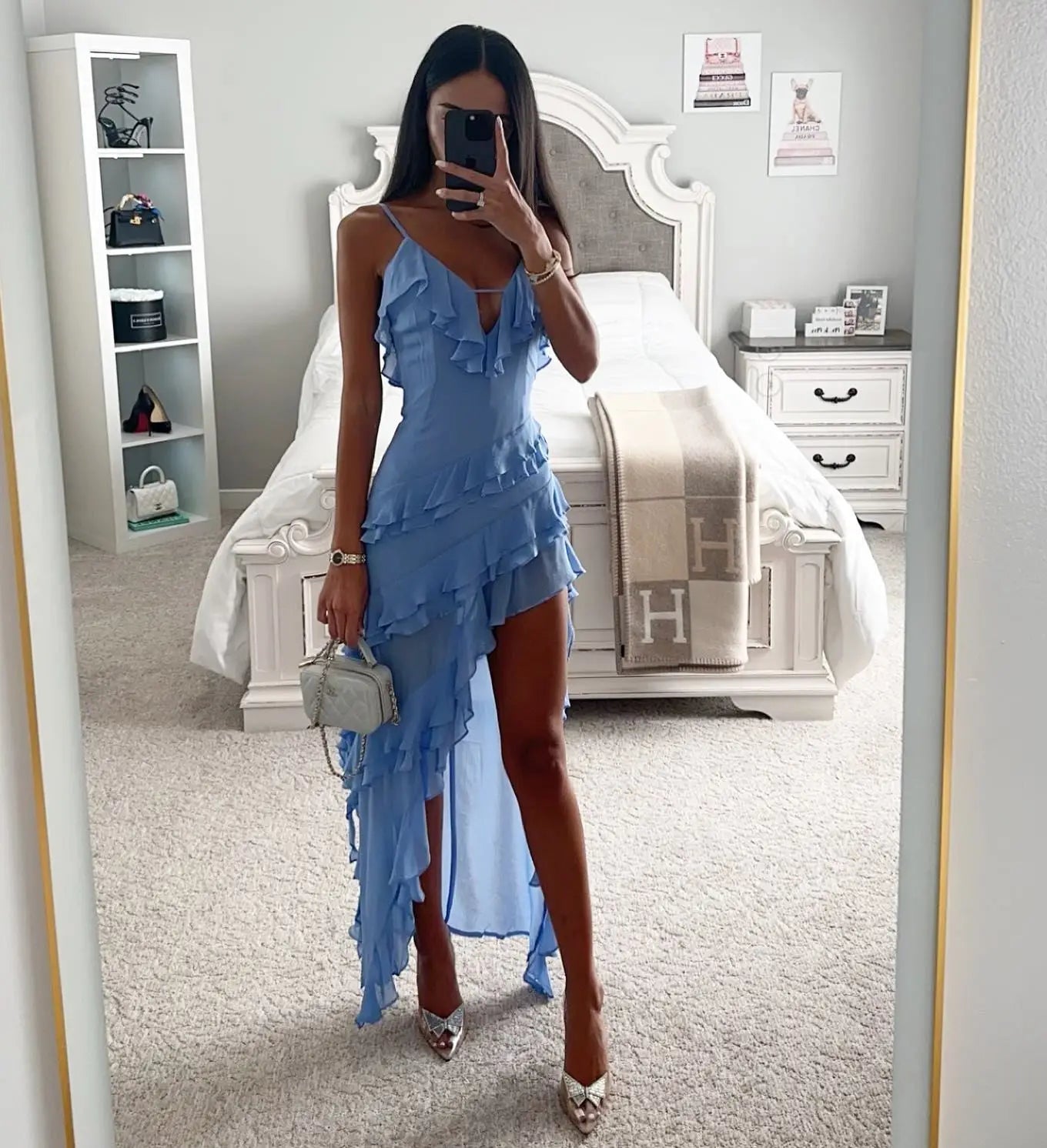 Woman Irregular Tassel Summer Trend Skinny Split Maxi Bodycon Birthday Party Clubwear Vestidos Blue Elegant Women Strap Dresses