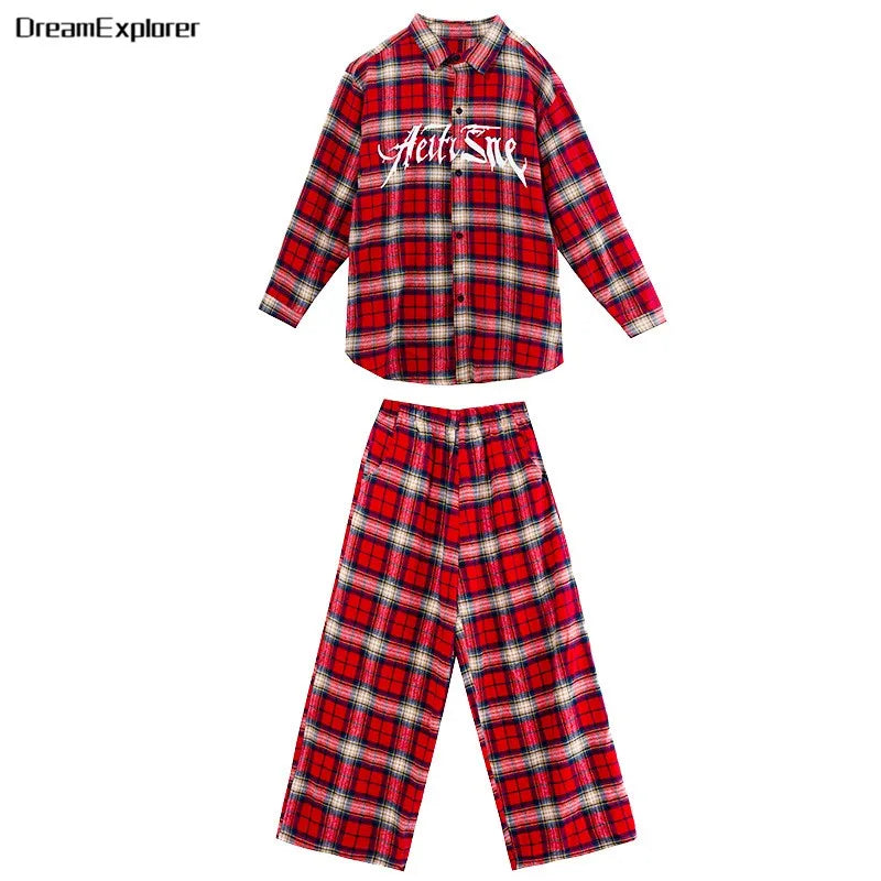 Boys Hip Hop Cool Plaid Shirt Street Dance Pants Girls K-pop Blouse Baggy Sweatpants Children Streetwear Kid Jazz Clothes Sets