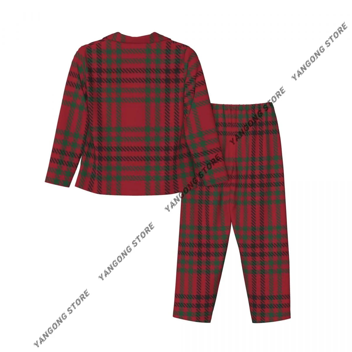 Christmas Plaid Checkered Tartan Fashion Womens Pajamas Loungewear Two-piece Sleepwear Button-Down Full Sleeve Long Pajamas Set