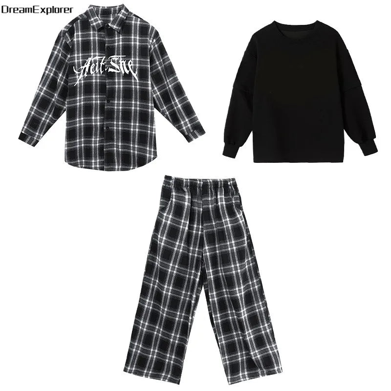 Boys Hip Hop Cool Plaid Shirt Street Dance Pants Girls K-pop Blouse Baggy Sweatpants Children Streetwear Kid Jazz Clothes Sets