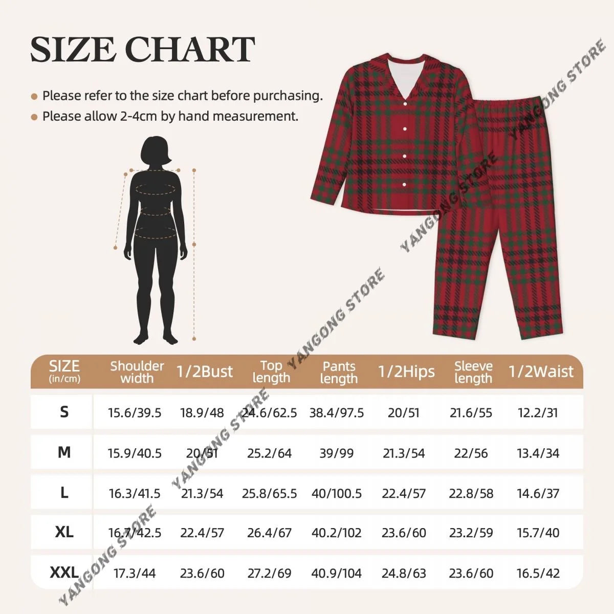 Christmas Plaid Checkered Tartan Fashion Womens Pajamas Loungewear Two-piece Sleepwear Button-Down Full Sleeve Long Pajamas Set